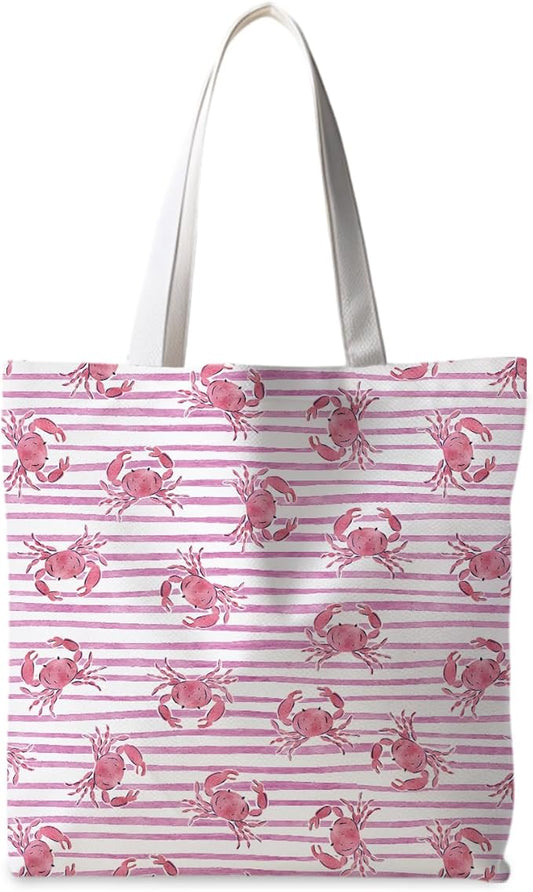 Beach Crab Tote Bag, Summer CrabsTote Bag for Women, Summer Crab Reusable Grocery Bags Shopping Bags
