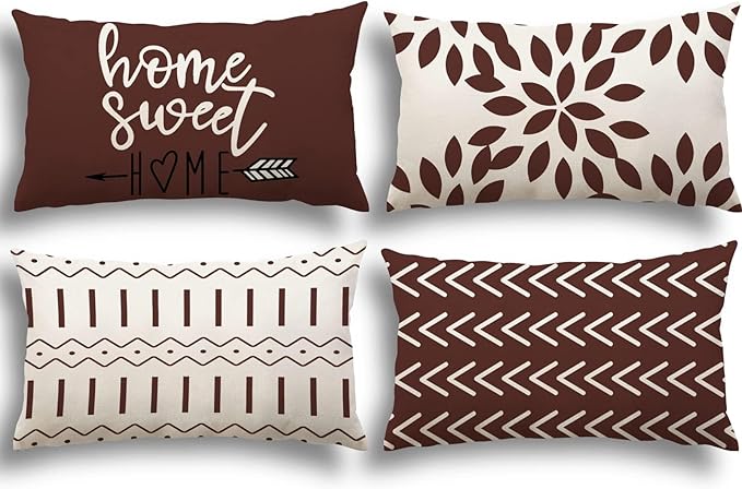 YCOLL Pillow Covers 12x20 Set of 4, Modern Sofa Throw Pillow Cover, Decorative Outdoor Linen Fabric Pillow Case for Couch Bed Car, Coffee