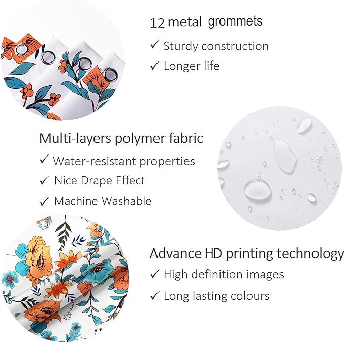 Bohemian Bathroom Curtain Colorful Boho Floral Print Beautiful Bright Polyester Fabric Cloth Shower Curtain for Bathroom Decoration, 72"x72"