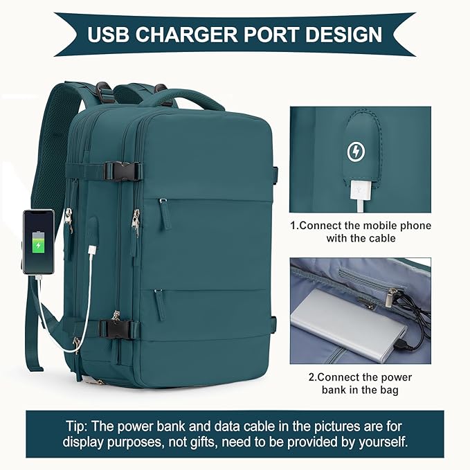 coowoz Large Travel Backpack For Women Men, Carry On Backpack,Hiking Backpack Waterproof Outdoor Sports Rucksack Casual Daypack Expandable Heavy Duty Extra large Backpack Peacock Blue