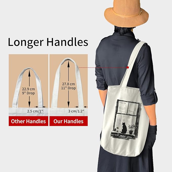 Tote Bag for Women, Reusable Zippered Canvas Bag with Handles Pocket Thick Canvas, for Grocery Shopping Beach Gift