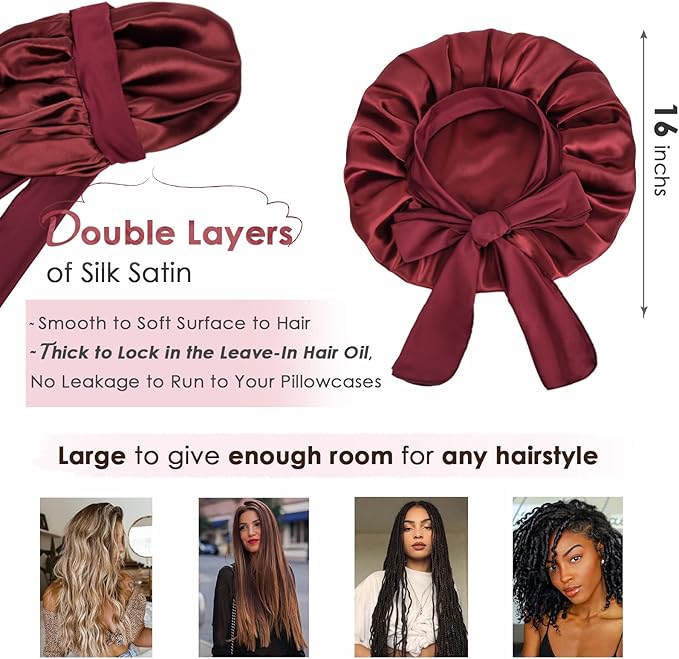 YANIBEST Silk Bonnet for Sleeping Women Satin Bonnet Double Layer Satin Lined Hair Bonnet with Tie Band Curly Hair