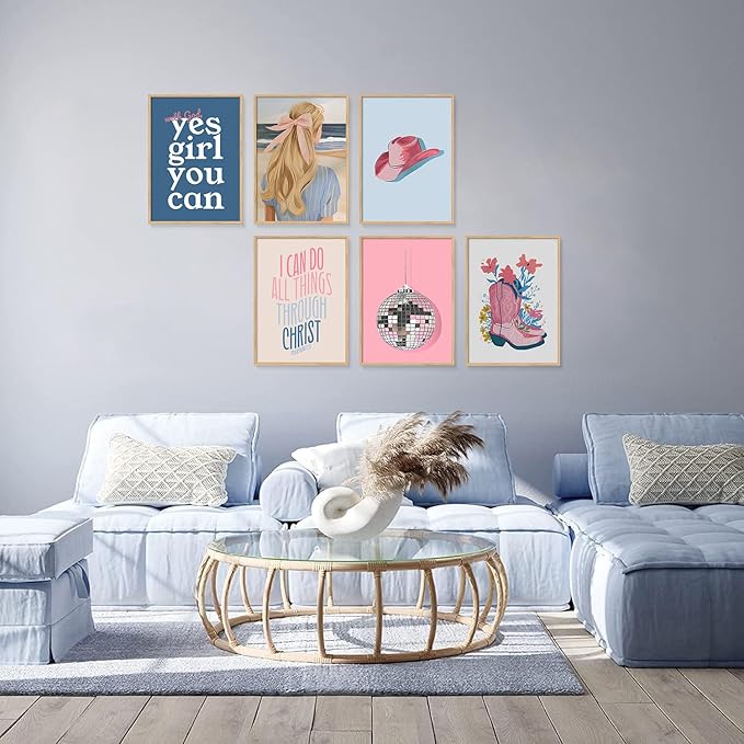 6 Pcs Christian Girly Wall Art Coastal Cowgirl Poster Vintage Beachy Canvas Prints Clean Girl Aesthetic Painting Granddaughter Room Decor Preppy Trendy Picture for Dorm 8X10Inch