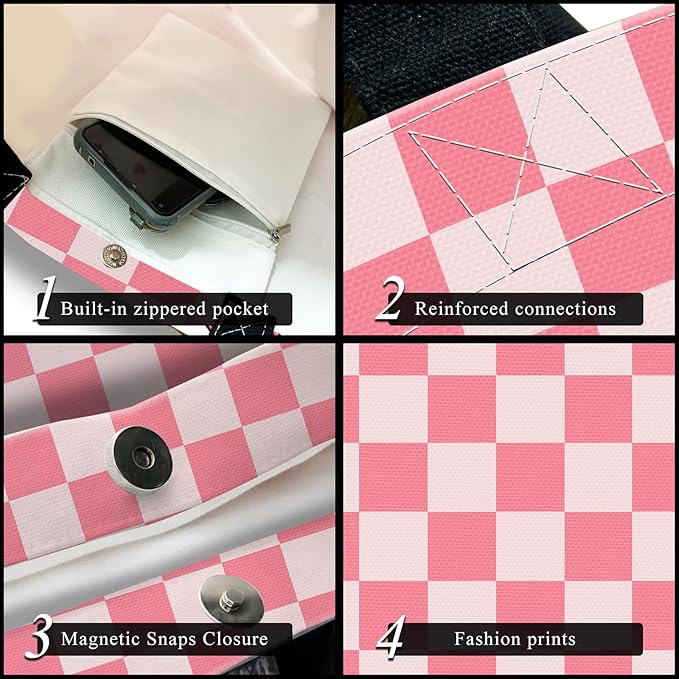 Canvas Tote Bag for Women，Cute Heavy-Duty Shoulder Bag with Zipper Pocket -Travel Tote for Grocery, Gym,Shopping