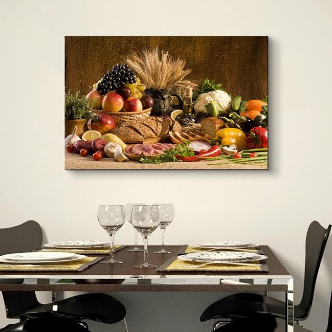 Kitchen Wall Decor Bread Vegetable Fruit Canvas Wall Art Kitchen Decorations Dining Room Decor wall art Healthy Eating Fruit Wall Art Food Wall Art for Dining Room Ready to Hang (12''Hx18''W)