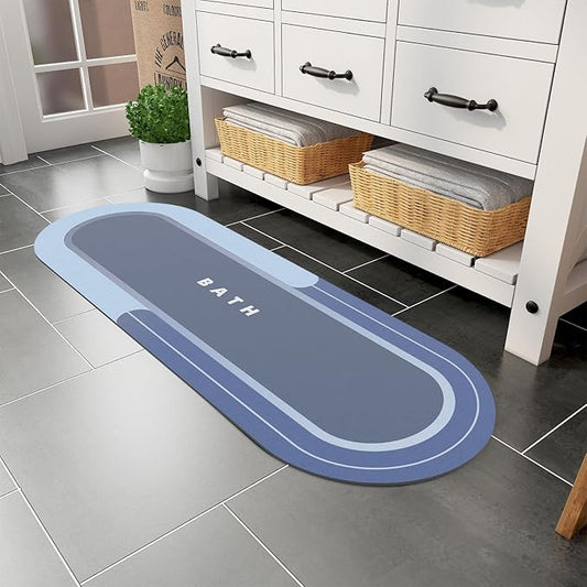 MontVoo Bath Mat Runner - Long Non Slip Absorbent Quick Dry Thin Bath Rug for Bathroom Floor Mat - Rubber Backed - Stain Resistant - Easy Care -Navy17 x50