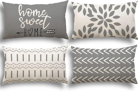 YCOLL Lumbar Pillow Covers 12x20 Set of 4, Modern Sofa Throw Pillow Cover, Decorative Outdoor Linen Fabric Pillow Case for Couch Bed Car，Gray
