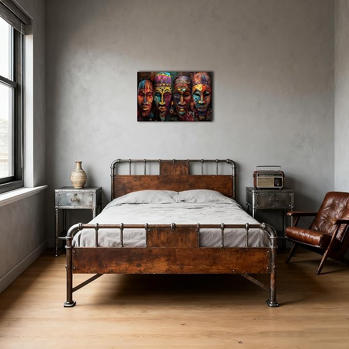 SWQYLB African Mask Wall Art Vintage Traditional Tribal Ethnic Mask Pictures Prints Abstract Africa Culture Artwork African Art Wall Decor Framed (20.00" x 30.00")