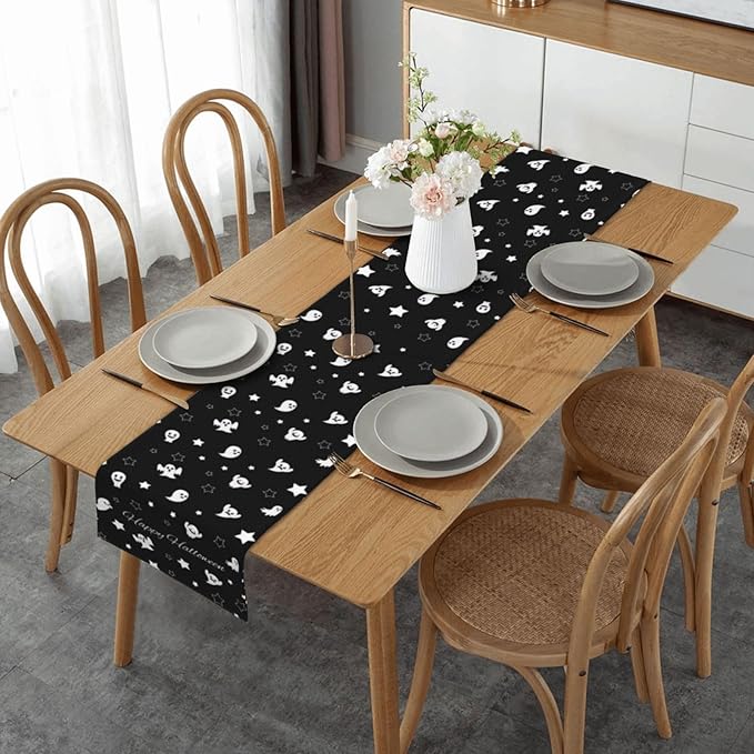 Halloween Table Runner Burlap Kitchen Dining Linen Table Decoration for Indoor Outdoor Home Party Dinner 13x72 Inch