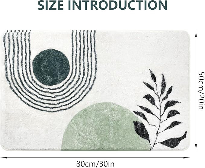 20"X30" Boho Bath Rugs for Bathroom Decor Non-Slip Bath Mat Absorbent Plush Microfiber Soft Carpet Machine Washable Bath Mat for Sink, Showers, Laundry Rooms, Living Room, Green