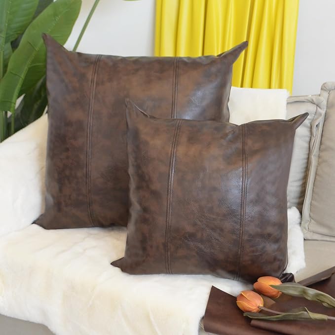 Faux Leather Throw Pillow Covers 26X26 Inch Set of 2 Outdoor Modern Farmhouse Solid Decorative Pillow Covers for Room Couch Living Bedroom Bed Sofa