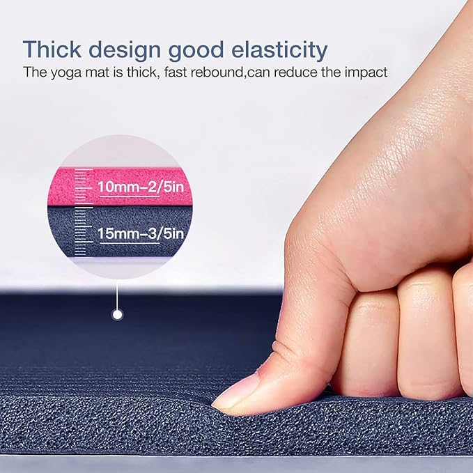 Yoga Mat Non Slip NBR Thick Yoga Mat, 72"L x 32"W x 0.6"TH (185cm x 80cm x 15mm), Anti-Tear Exercise Mat with Carrying Strap and Bag, Workout Mats for Yoga, Pilates and Floor Exercises