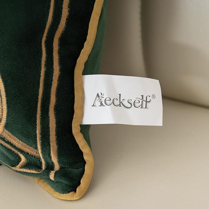 Aeckself European Luxury Velvet Throw Pillow Cover 18 x 18 Inch, Embroidery Floral Pillow Cover Home Decor Pillowcase for Couch Bedroom Living Room, Dark Emerald Green and Gold