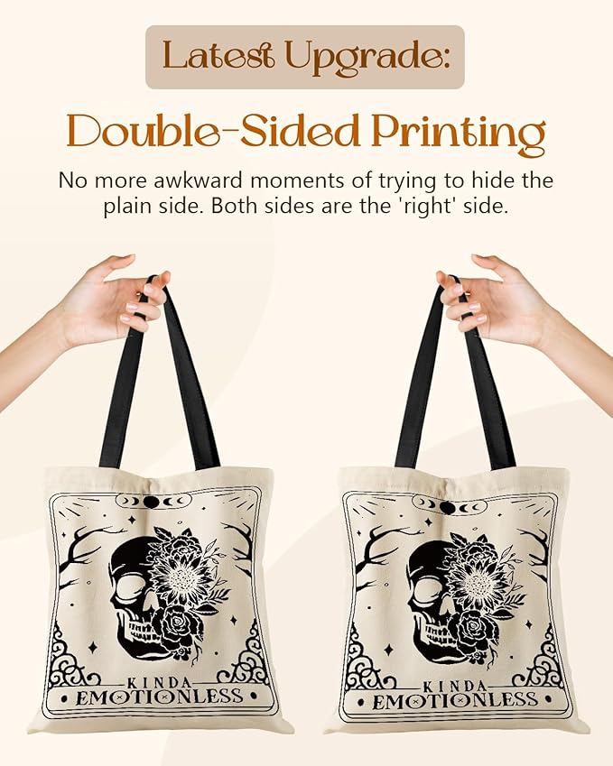 Canvas Tote Bag for Women – Aesthetic Canvas Bag with Zipper Cute Stylish Reusable Shoulder Totes for Shopping Work Daily Vacation, Skull Flower