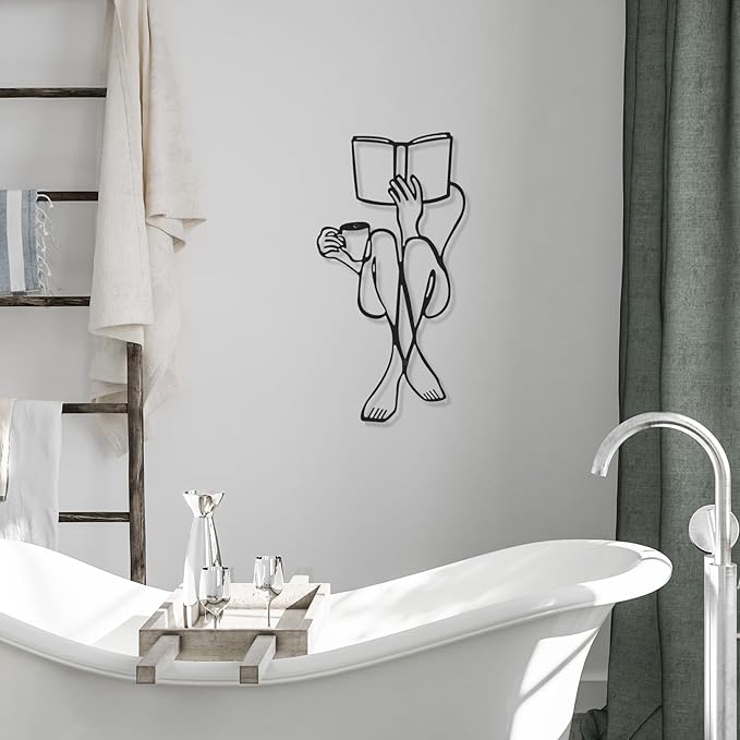 3 Pcs Metal Wall Art Decor Minimalist Abstract Woman Wall Art Metal Modern Line Drawing Decor Female Single Line Home Hanging for Bedroom Kitchen Bathroom Living Room(Book)