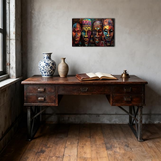 SWQYLB African Mask Wall Art Vintage Traditional Tribal Ethnic Mask Pictures Prints Abstract Africa Culture Artwork African Art Wall Decor Framed (20.00" x 30.00")