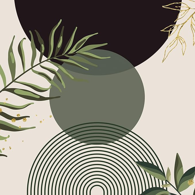 Dark Green Boho Shower Curtain 72Wx72H Black Bohemian Modern Abstract Plant Leaves Minimalist Geometric Bathroom Decor Mid Century Plant Neutral Bath Curtain Fabric Polyester 12 Pack Hooks