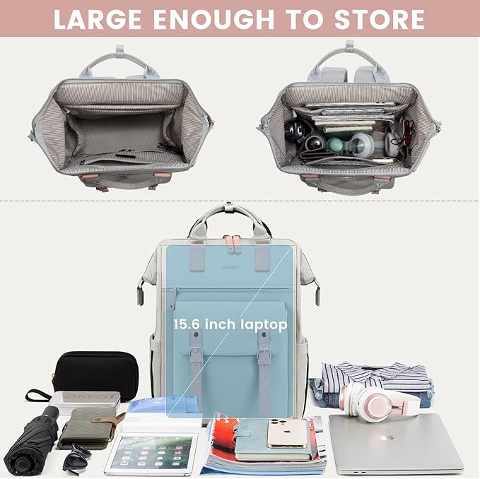 LOVEVOOK Laptop Backpack for Women School Work Travel Backpack Purse, College Bookbag Nursing Backpack Business Computer Bag Doctor Nurse Bags, 15.6 Inch, Light Grey-pink