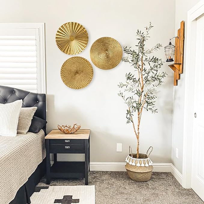 Briful 12" Gold Wall Décor Pack of 3 Metal Starbursts Radial Plate Wall Art Modern Accent Hanging Wall Decorations For Home Office Bedroom Or Living Room Wall Sculptures