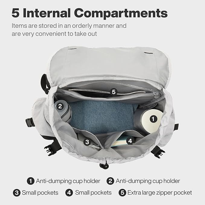 mixi Travel Backpack for Women Men, 18 Inch Carry On Laptop Backpack Flight Approved fits 16'' Laptop, Lightweight Waterproof Hiking Backpack Travel Outdoor Business Casual Daypack, Light Gray