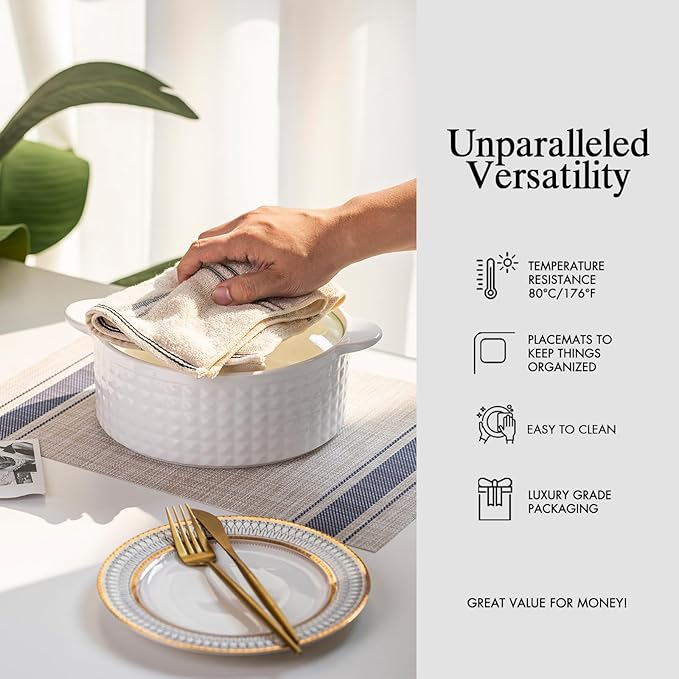 Placemats Set of 12 - Easy Clean Woven Vinyl Placemats for Dining Table, Indoor/Outdoor Place Mats, Washable PVC Table Mats（Blue Skyline）