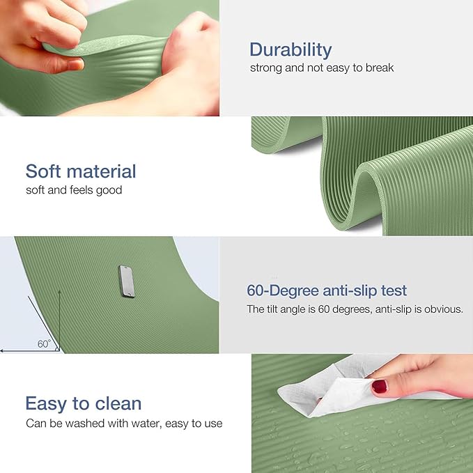 Yoga Mat Non Slip NBR Thick Yoga Mat, 72"L x 32"W x 0.6"TH (185cm x 80cm x 15mm), Anti-Tear Exercise Mat with Carrying Strap and Bag, Workout Mats for Yoga, Pilates and Floor Exercises