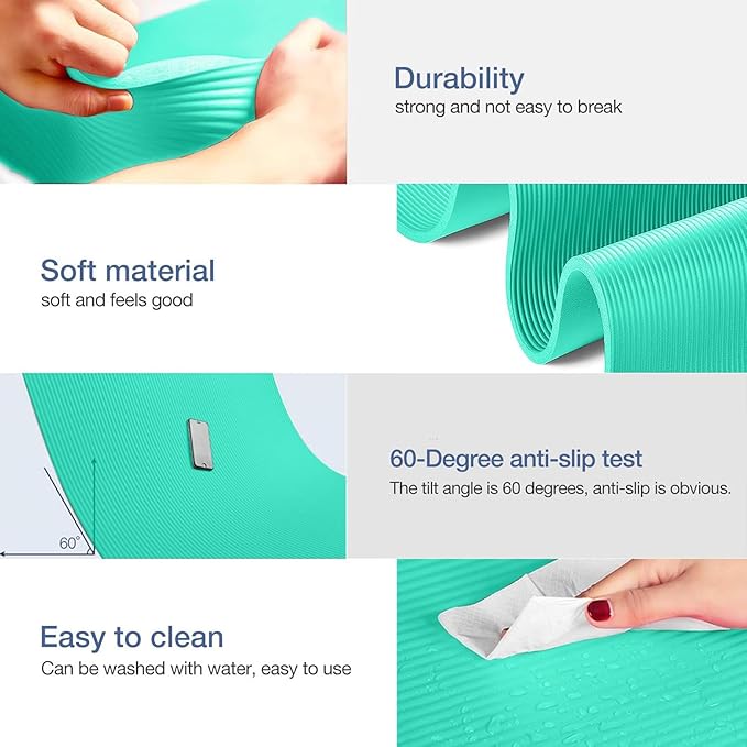 Yoga Mat Non Slip NBR Thick Yoga Mat, 72"L x 32"W x 0.6"TH (185cm x 80cm x 15mm), Anti-Tear Exercise Mat with Carrying Strap and Bag, Workout Mats for Yoga, Pilates and Floor Exercises