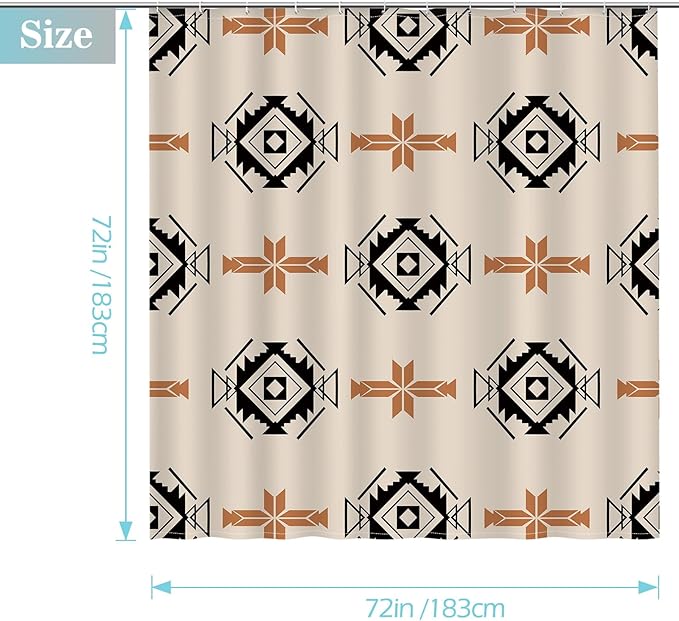 Aimego Western Aztec Shower Curtain - Boho Chic Geometric Southwest Ethnic Tribal Vintage Country Farmhouse Fabric Cloth Bath Shower Curtains Set with 12 Hooks for Bathroom Decor Accessories, 72"x72"