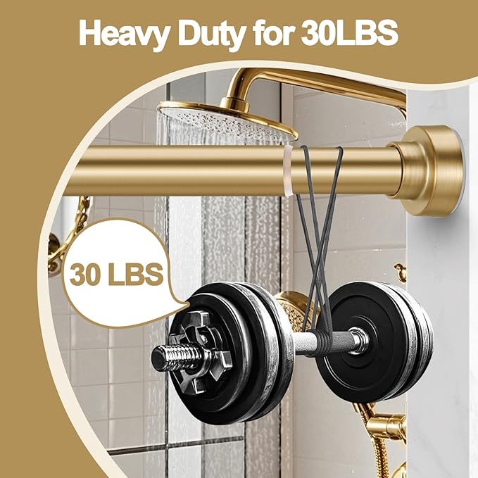 YNL Tension Shower Curtain Rod 34-96 Inches（2.8-8ft) Adjustable Spring Shower Rod No Drilling, Non-Slip, Never Rust, Stainless Steel, Suitable for Bathroom Window Kitchen, Gold