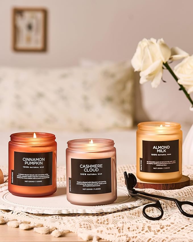 M&SENSE Creamy Vanilla Scented Candle, Clean Non Toxic for Women Teacher Friends, 7.05oz 50 Hours Bunr Time for Holiday Gifts, Single Wick Soy Wax Clean Candle Home Sweet for Housewarming