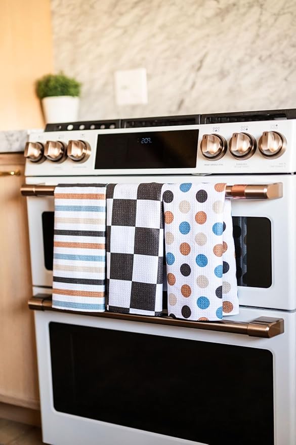 || 3 Pack Double Sided || Kitchen Towels || Dish Towels || Highly Absorbent || Hanging Loop || Dish Cloths || Modern || Designer Prints (Marigold/Mint)