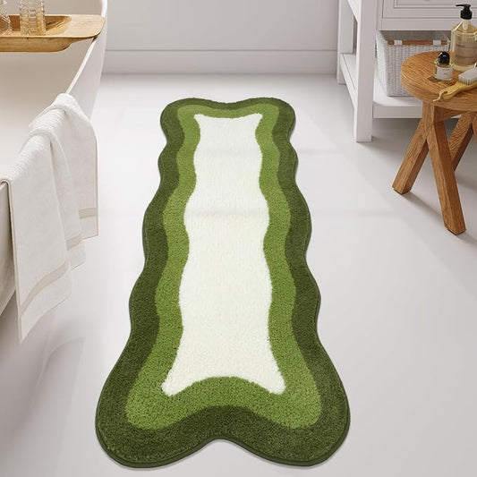HAOCOO Luxury Soft Large Bathroom Rugs, 24x59 Inch Long Bathroom Rugs Non Slip Washable, Green Irregular Shaped Rug Absorbent Bathroom Mat for Bedroom Bathtub Sink Shower