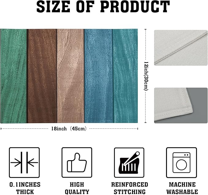 Giwawa Rustic Wood Placemats Set of 4- Vintage Teal Brown Wooden Board Linen Place Mat 12x18 Inch- Farmhouse Country Style Washable Non-Slip Table Mats for Kitchen Dining Cabin Decor