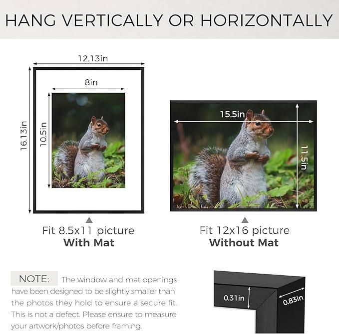 Golden State Art 12x16 Picture Frame 3 Pack - Aluminum Frames with 8.5x11 Removable Mats & Real Glass, Display 12x16 Posters or 8.5x11 Photos - Black Gallery Wall Frames for Home Office Decor