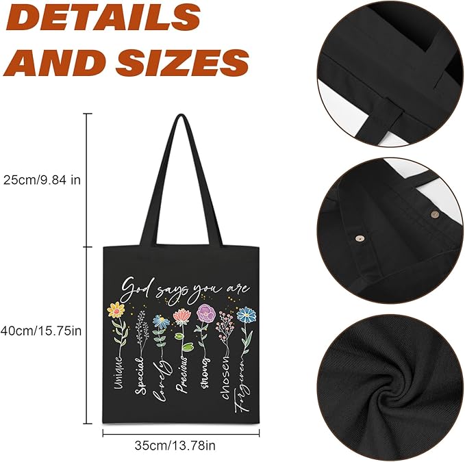 2 Pack Christian Bible Canvas Tote Bag for Women with Makeup Bag Gods Says You Are Bags Floral Tote Bag Aesthetic