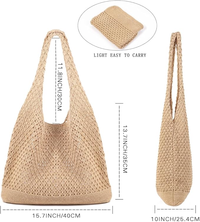 COOKOOKY Crochet Beach Tote bag Summer Beach Bag for Women Aesthetic Mesh Tote Bag Hippie Bag Knit Bag