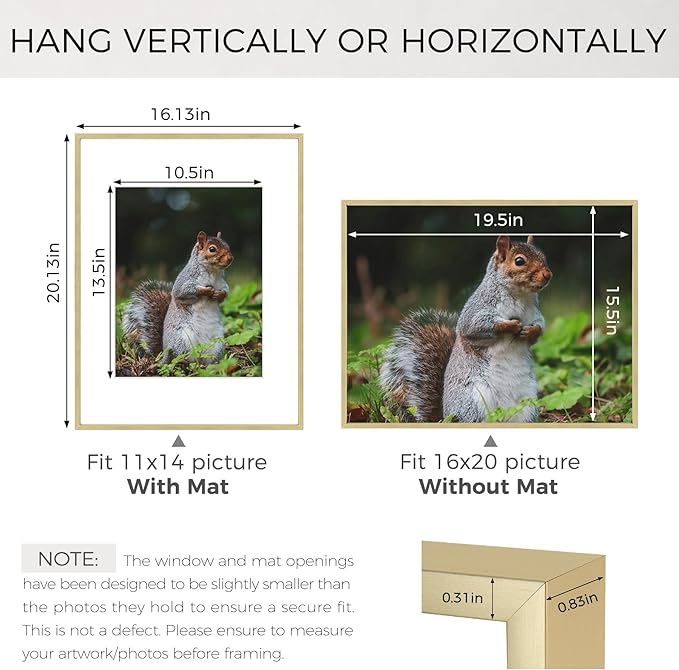 Golden State Art 16x20 Picture Frame 3 Pack - Aluminum Frames with 11x14 Removable Mats & Real Glass, Display 16x20 Posters or 11x14 Photos - Gold Gallery Wall Frames for Home Office Decor