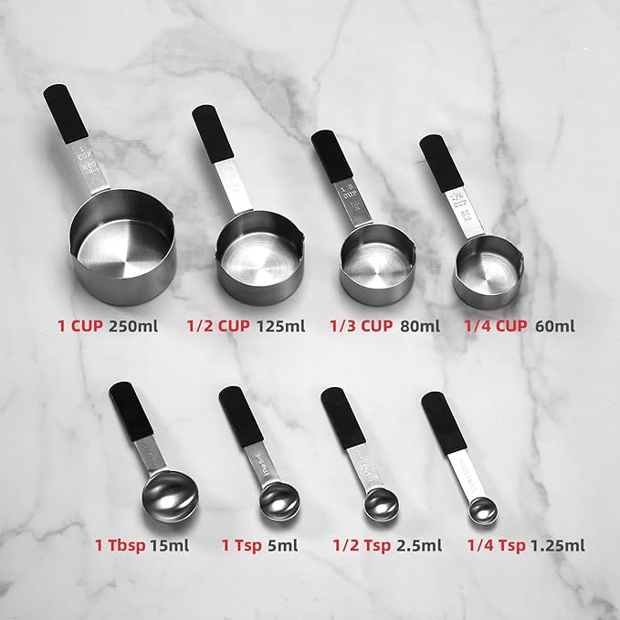 Magnetic Stackable Stainless Steel Measuring cups and spoons set,4 Magnetic measuring cups,4 magnetic measuring spoons
