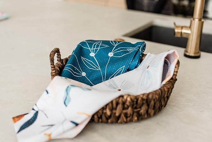 || Navy Blue and White 3 Pack|| Microfiber Waffle Weave || Dish Towels || || Tea Towels || Highly Absorbent || Hanging Loop || Dish Cloths ||Designer Prints (Navy)