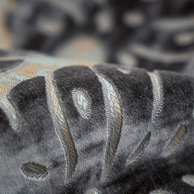 Alerfa 20 x 20 Inch Square Leaf Pillow Embroidery Cut Velvet Cushion Case Luxury Modern Lumbar Throw Pillow Cover Decorative Pillow for Couch Sofa Living Room Bedroom Car, Gray Silver