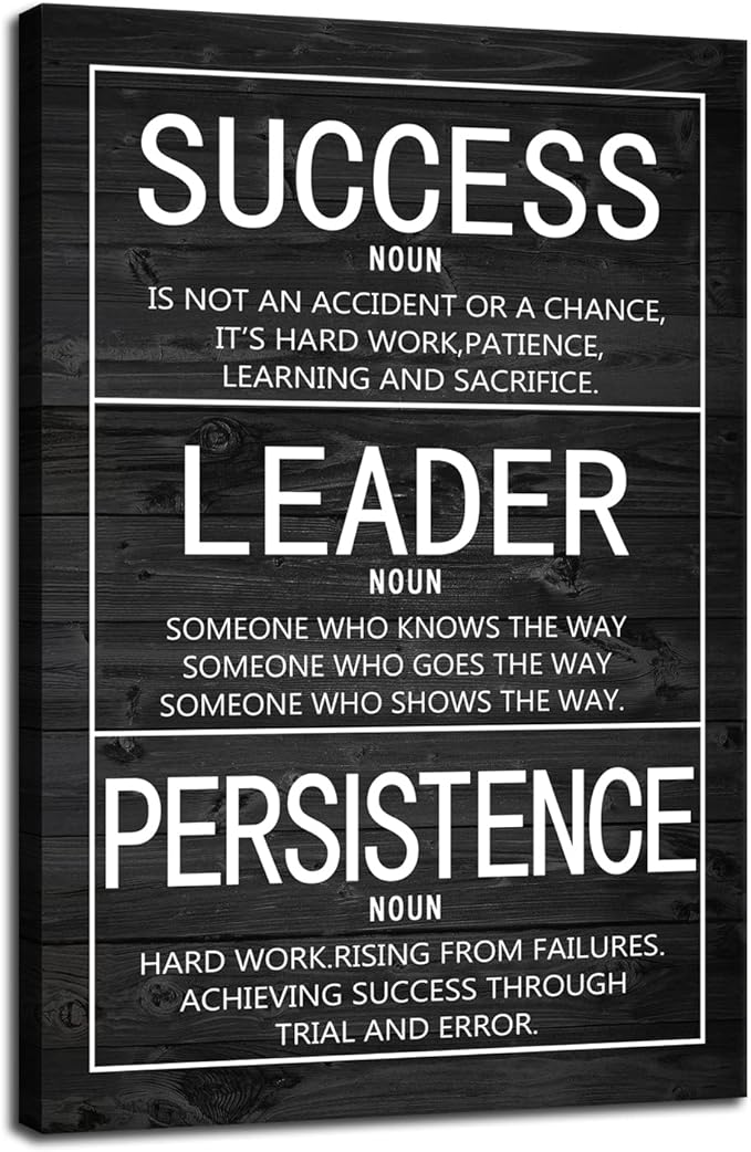 WYJZDZQ8 Success Leader Persistence Inspirational Poster Motivational Wall Art Motivation Canvas Prints Artwork for Office Modern Home Decor Painting Stretched and Framed Ready to Hang [12''Wx 18''H]