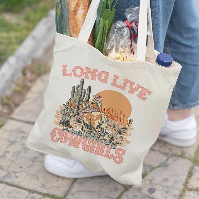 Western Cowgirl Canvas Tote Bags, Country Cowgirl Gift, Shopping Bagss, Aesthetic ToteBag for Women