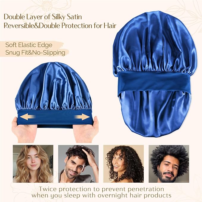 YANIBEST Silk Bonnet for Men Women Hair Bonnet for Sleeping Double Layer Satin Bonnet for Natural Curly Hair Unisex Sleep Cap