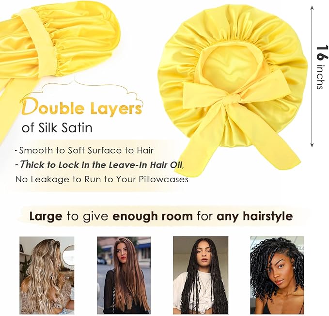 YANIBEST Silk Bonnet for Sleeping Women Satin Bonnet Double Layer Satin Lined Hair Bonnet with Tie Band Curly Hair