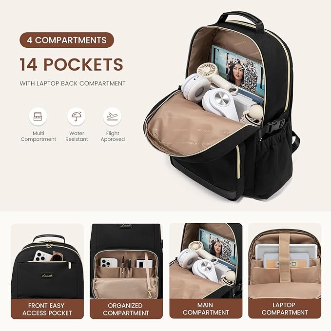 LOVEVOOK Laptop Backpack for Women with Pouch Pocket for Large Capacity Cup,17 Inch Laptop Computer Bag Travel Backpack Purse,Waterproof Work Business Backpack College Teacher Bags,Black
