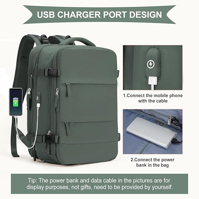 coowoz Large Travel Backpack For Women Men, Carry On Backpack,Hiking Backpack Waterproof Outdoor Sports Rucksack Casual Daypack Expandable Heavy Duty Extra large Backpack Olive Green