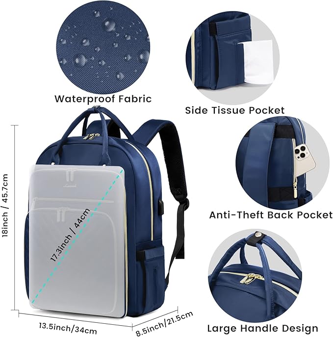LOVEVOOK 17.3 Inch Laptop Backpack for Women,Fashion Work Backpack Purse for Women Men,Waterproof Travel Work Backpacks Purse for Teacher Nurse, Navy Blue.