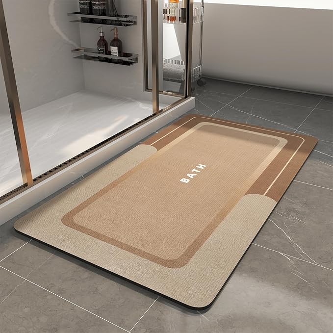 Super Absorbent Non Slip Stain Resistant Quick Dry Thin Bath Mat - 24"x35" Brown