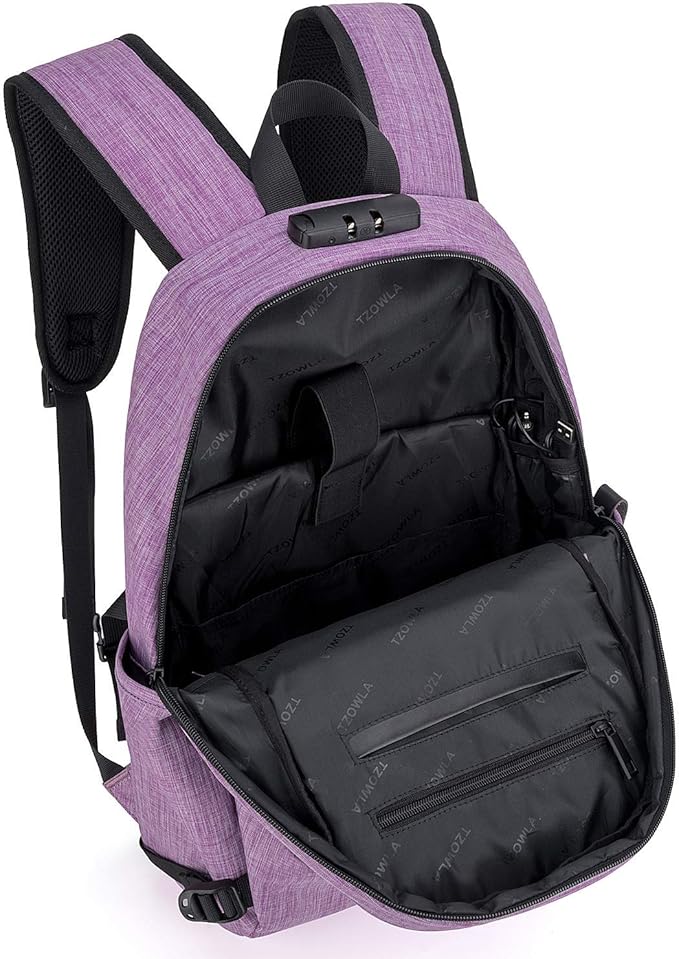 Tzowla Business Laptop Backpack Water Resistant Anti-Theft Backpack with USB Charging Port and Lock 17.3 Inch Computer Backpacks for Women, Casual Hiking Travel Daypack(Purple)