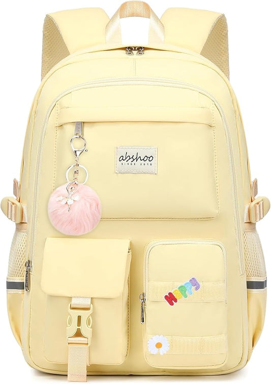 abshoo Big Student Laptop Backpack For College Women Middle High School Teen Girls Bookbag Travel Daypack (Cream)